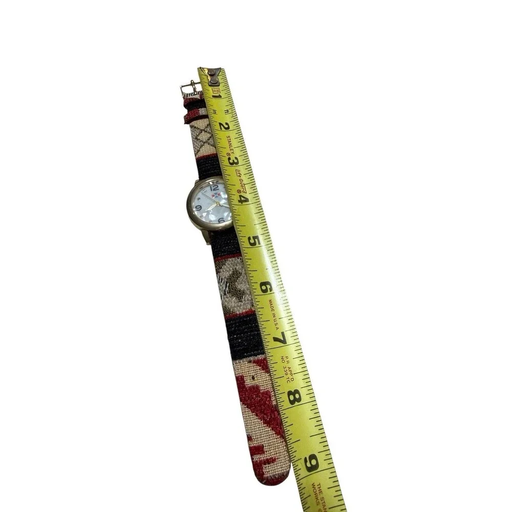 Canyon Sky Womens Watch Southwest Tapestry Band Gold Tone MOP Look Dial